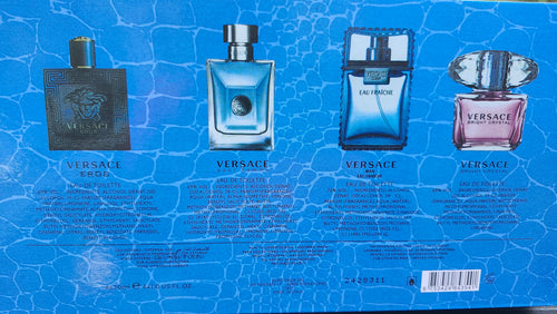 Coffret Versace Man – dos de la boîte avec les 4 parfums